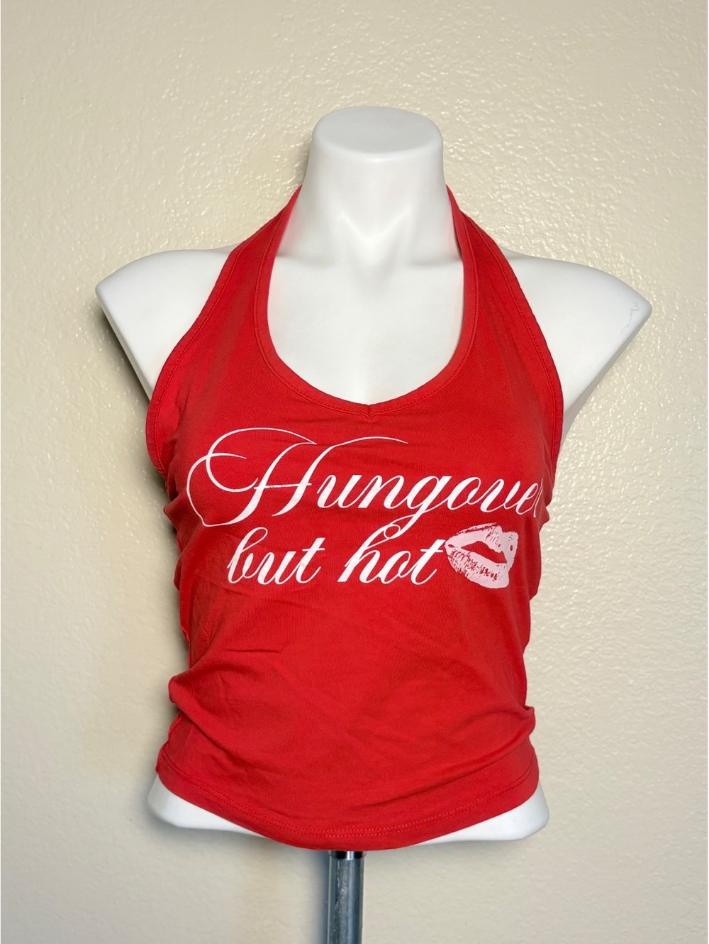 Y2K Windsor Sexy Red Halter Top ‘Hungover but Hot' Print